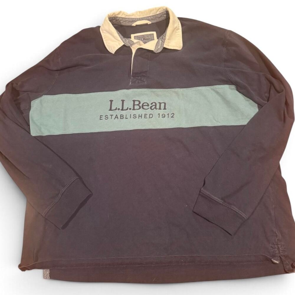 L.L.Bean Men’s XL Rugby Shirt Colorblock Long Sleeve Cotton